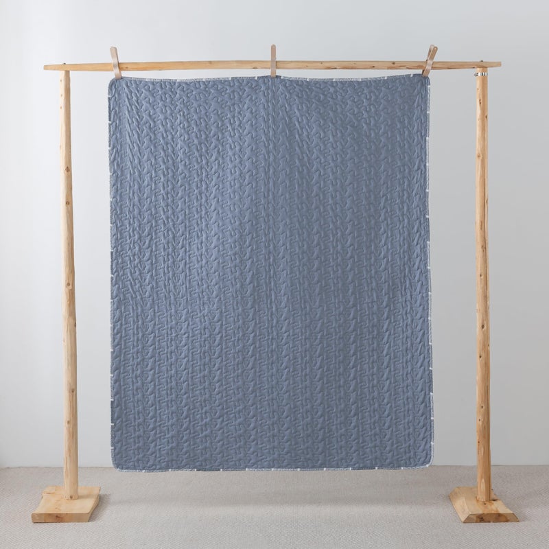 SLPR Heather 50" x 60" Quilted Throw Blanket: Lightweight Chevron Quilt, Cream and Blue Lap Comforter, Zig Zag Farmhouse Coverlet, Summer Quilted Blanket for Couch and Bed - Image 3